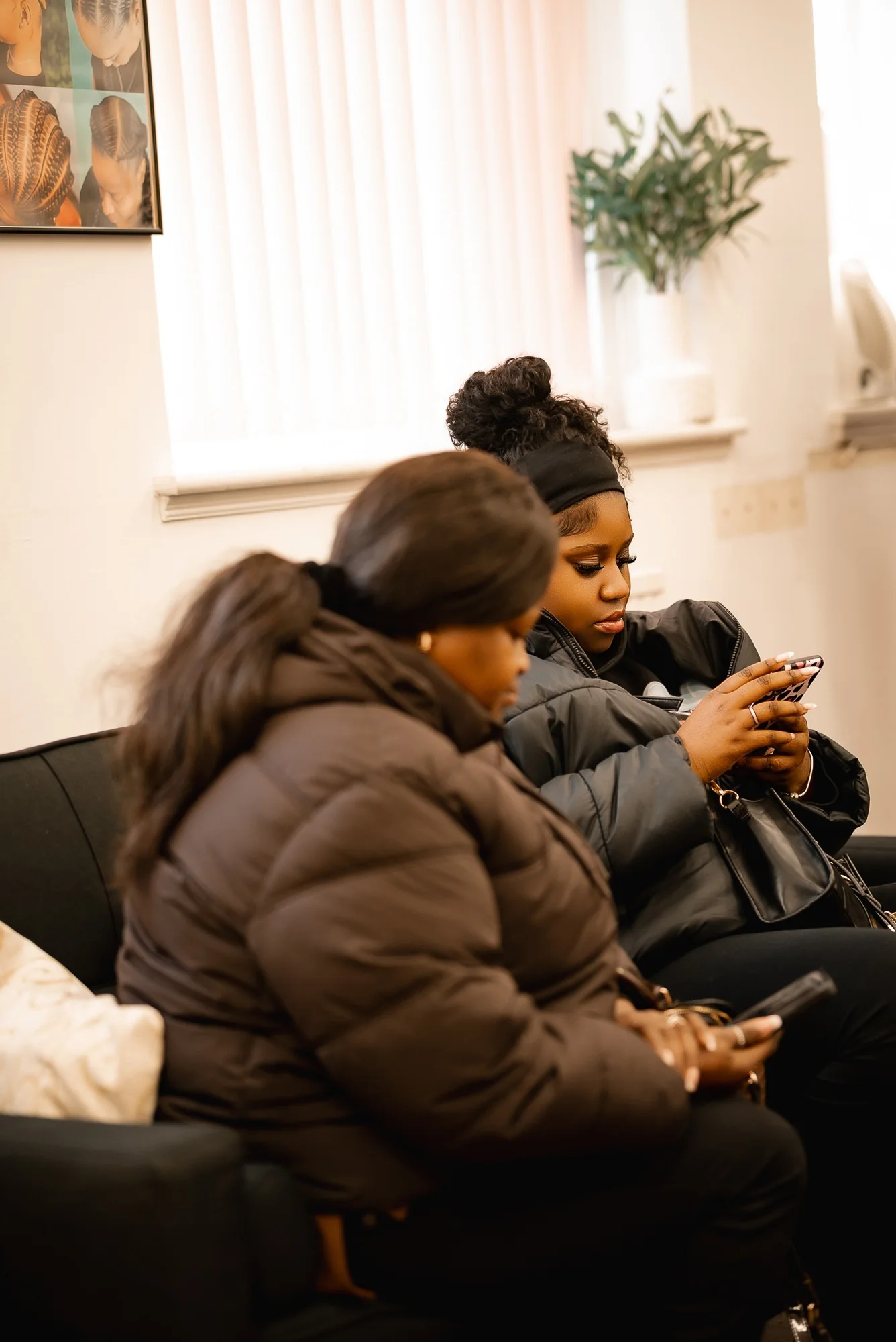 Clients waiting inside the salon